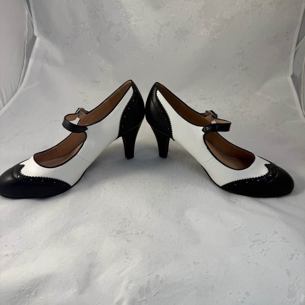 J Adams Kym Mary Jane Oxford Pumps Black and White, Vintage Inspired, Academia - Picture 5 of 11